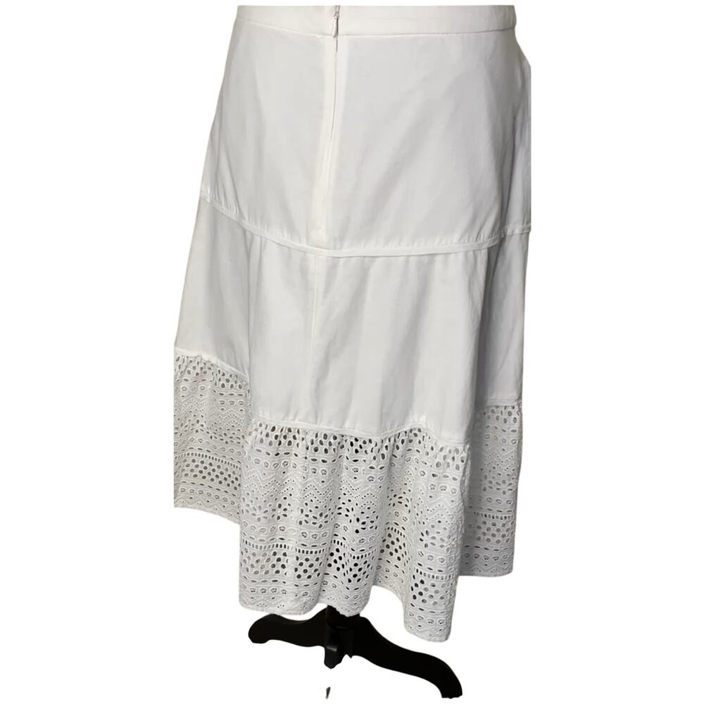J.Crew Point Sur White Eyelet Midi Skirt Size 10 Cotton Lined Cottagecore